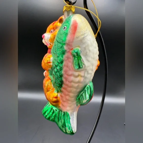 Festive Cat and Trout / Fish Christmas Ornament - Picture 4 of 6
